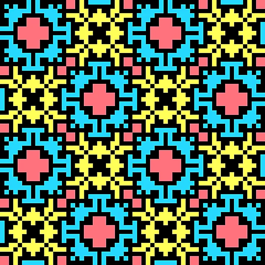 Cyan, yellow and pink tile pattern